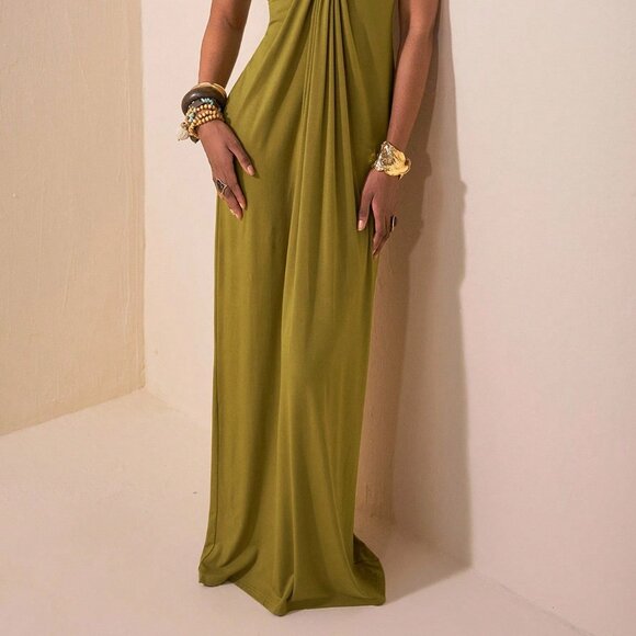 Army Green Casual Maxi Backless Evening Dress - Picture 7 of 8